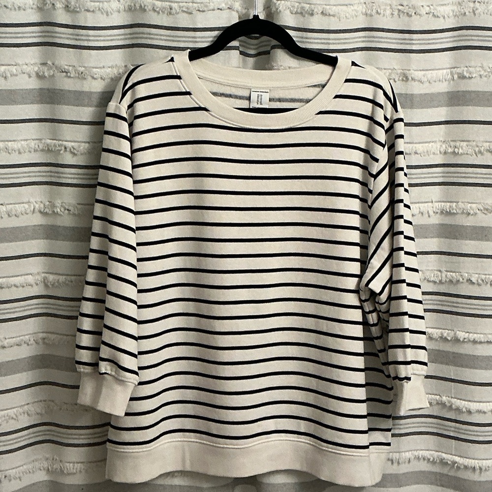 Amazon Essentials Cream and Black Striped Sweatshirt